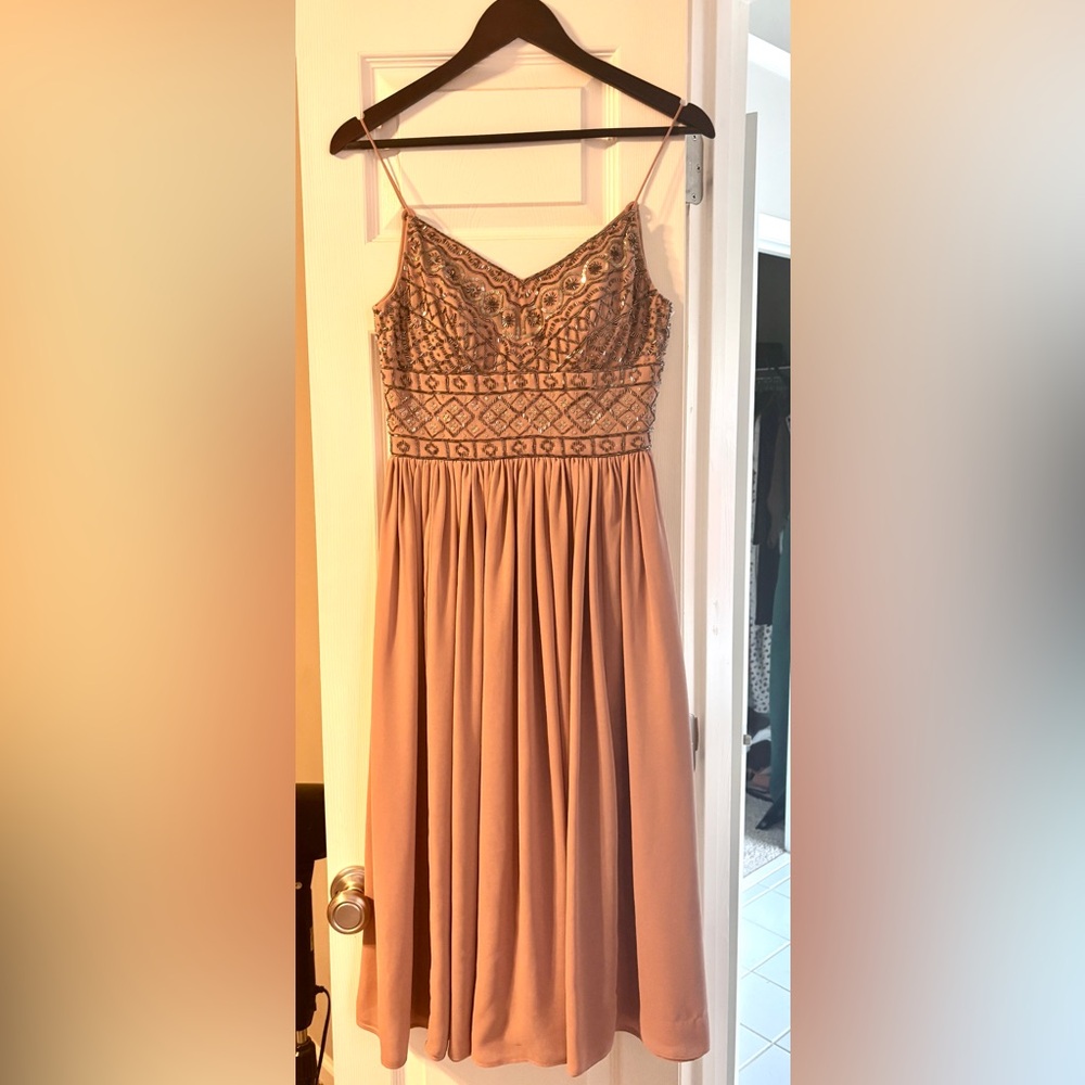BHLDN Embroidered Midi Dress in Pale Pink
